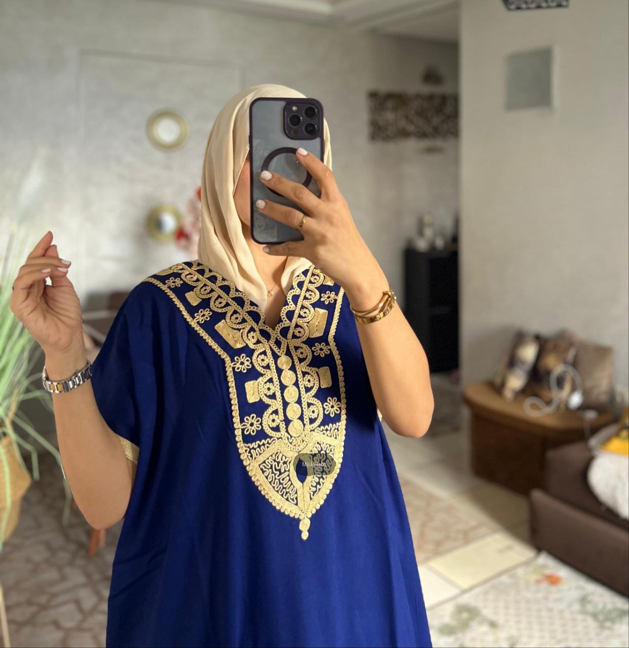 Jellaba Moderne Bleu Nuit et Or - 4