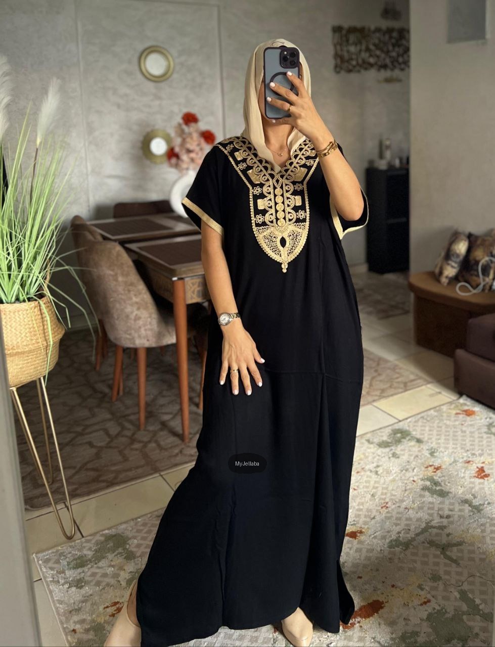 Jellaba Moderne Bleu Nuit et Or - 3