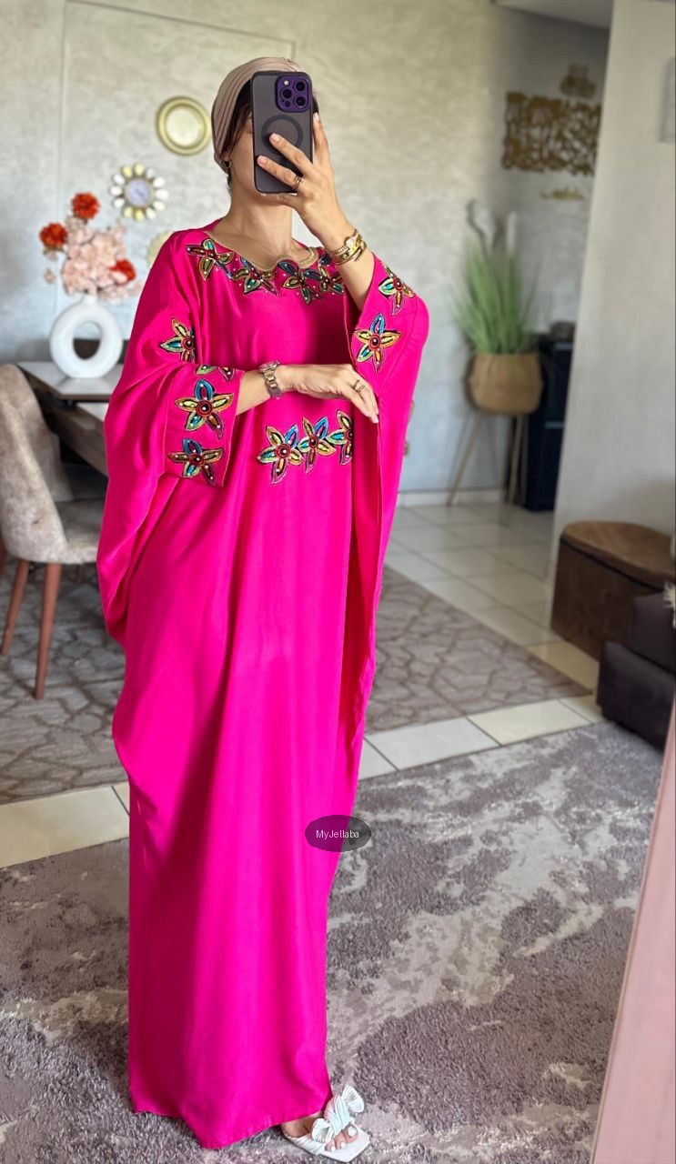 Jellaba Florale Brodée Bordeau - 9