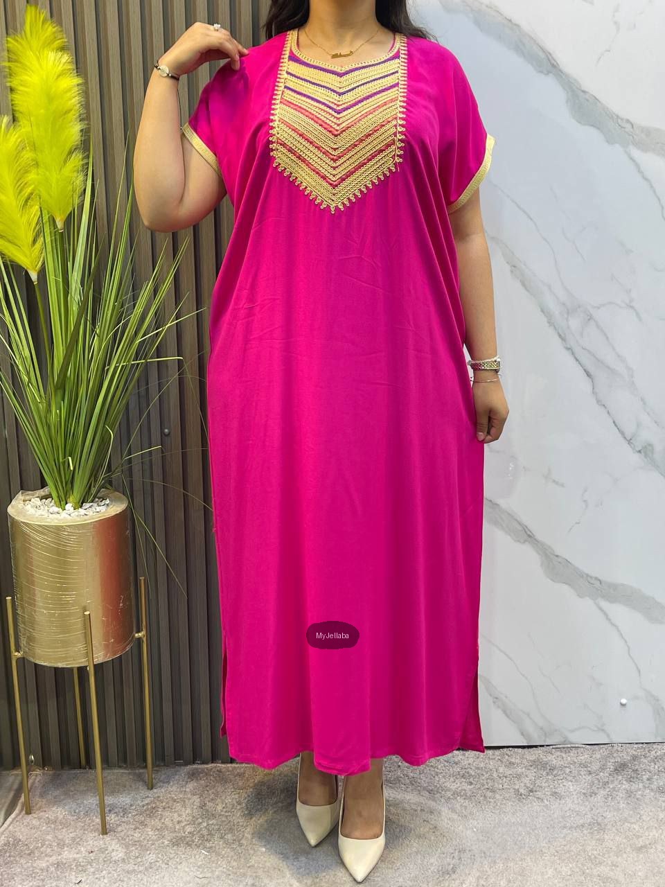 Jellaba d'Intérieur Rose Fushia Brodée - 3