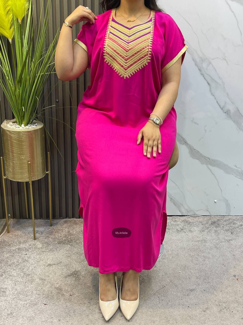 Jellaba d'Intérieur Rose Fushia Brodée