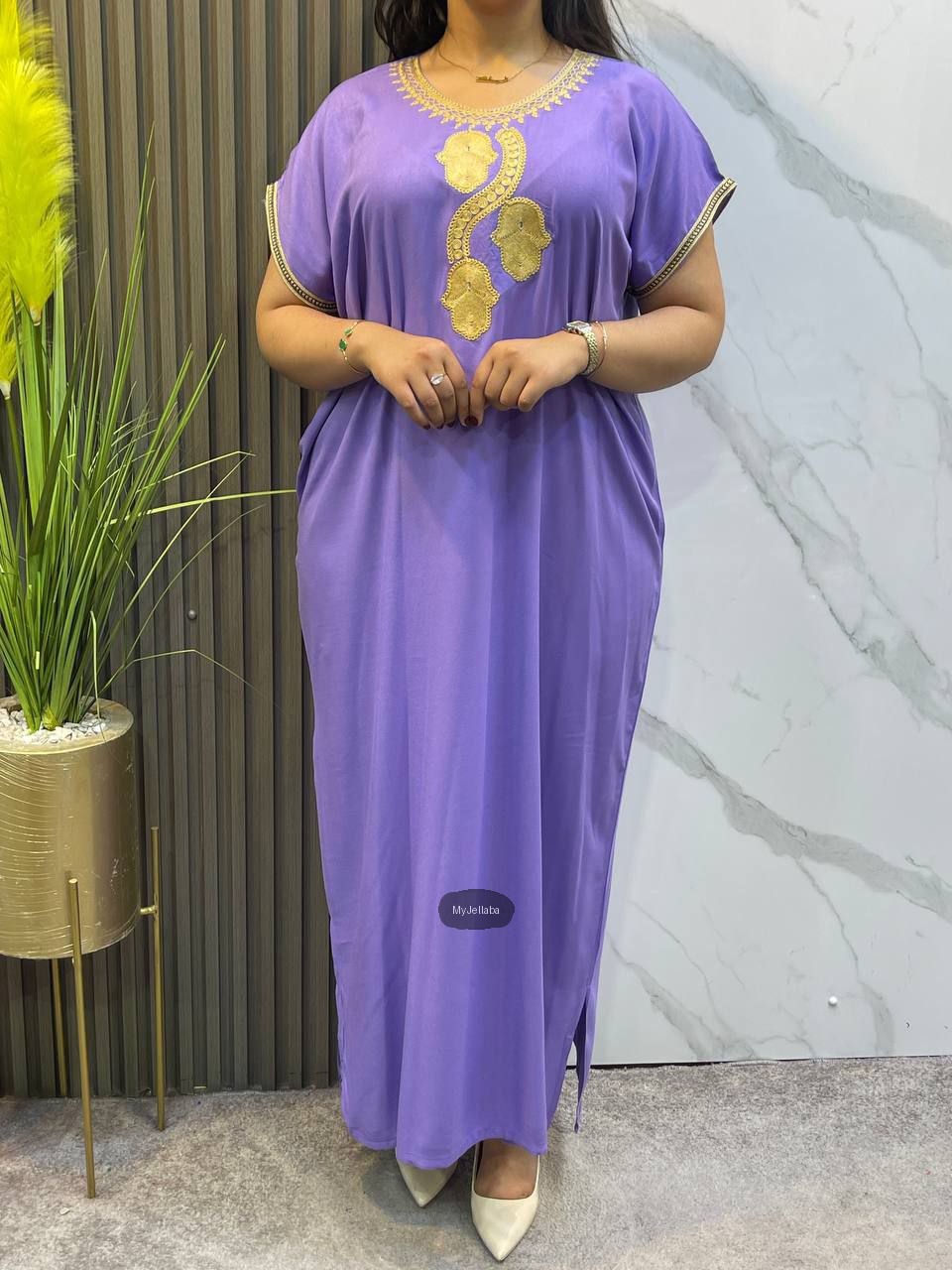 Jellaba Moderne Vert Olive Broderie Dorée - 6