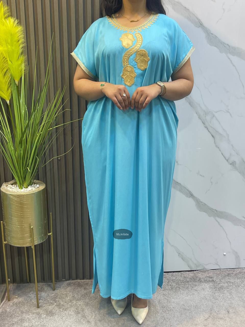 Jellaba Moderne en Satin Rose Poudré - 4