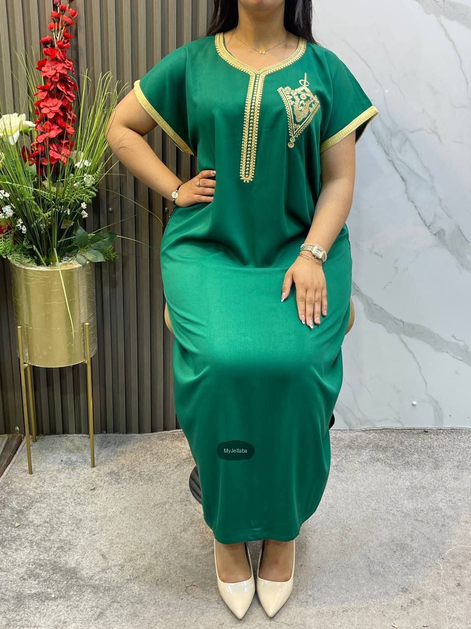 Jellaba Émeraude Brodée Or