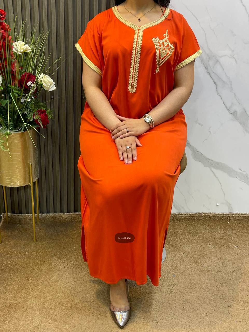 Jellaba Orange Élégante Brodée
