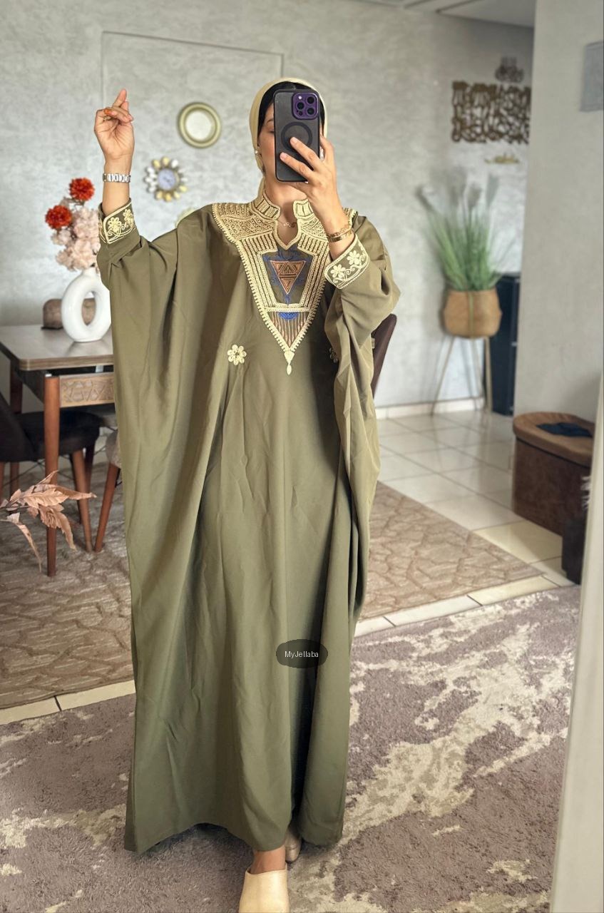 Jellaba Caftan Brodée Vert Olive