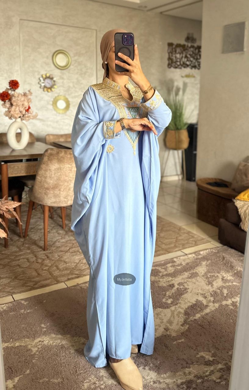 Jellaba Moderne Ciel Brodée Or