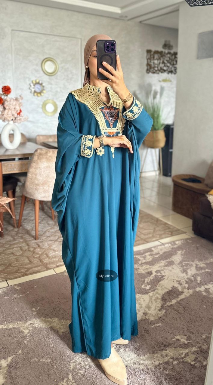 Jellaba Turquoise Brodée Or