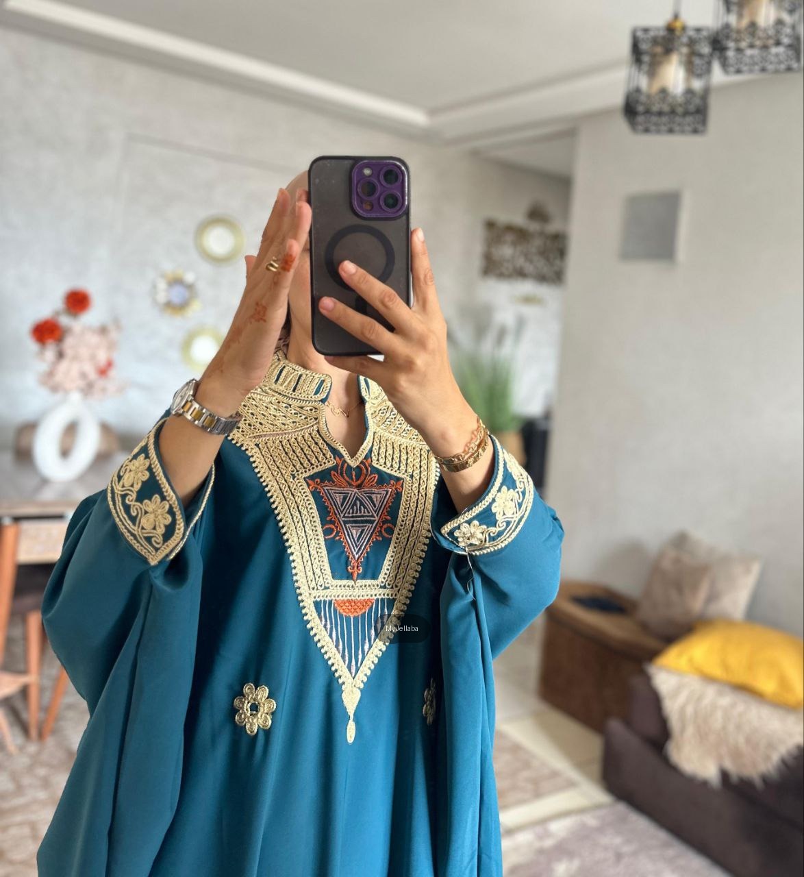 Jellaba Turquoise Brodée Or