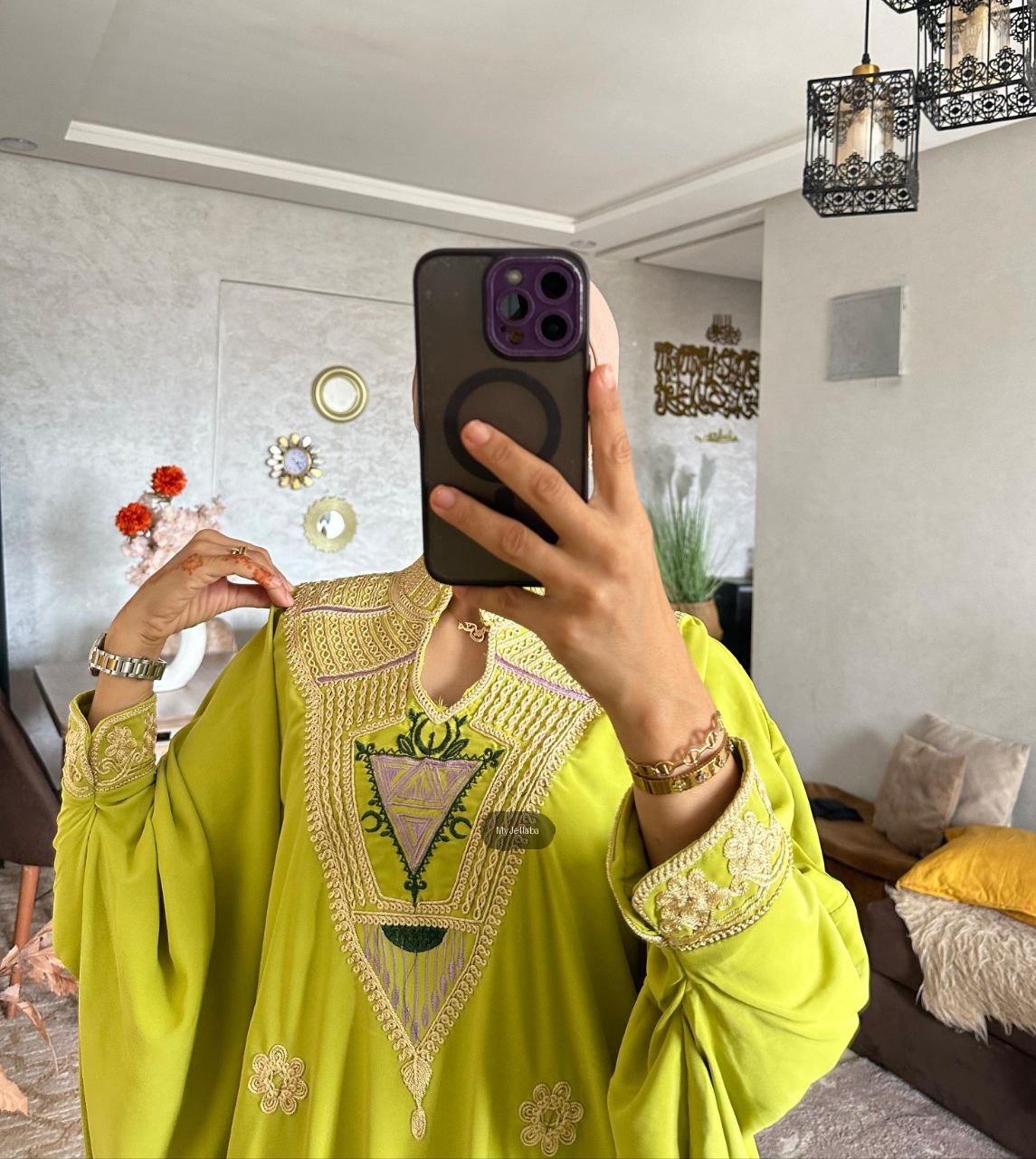 Jellaba Moderne Brodée Citron