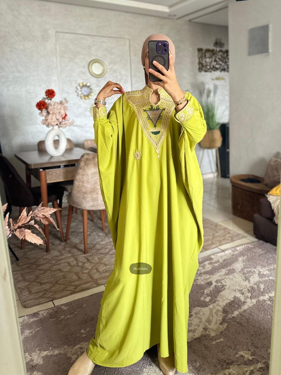 Jellaba Moderne Brodée Citron