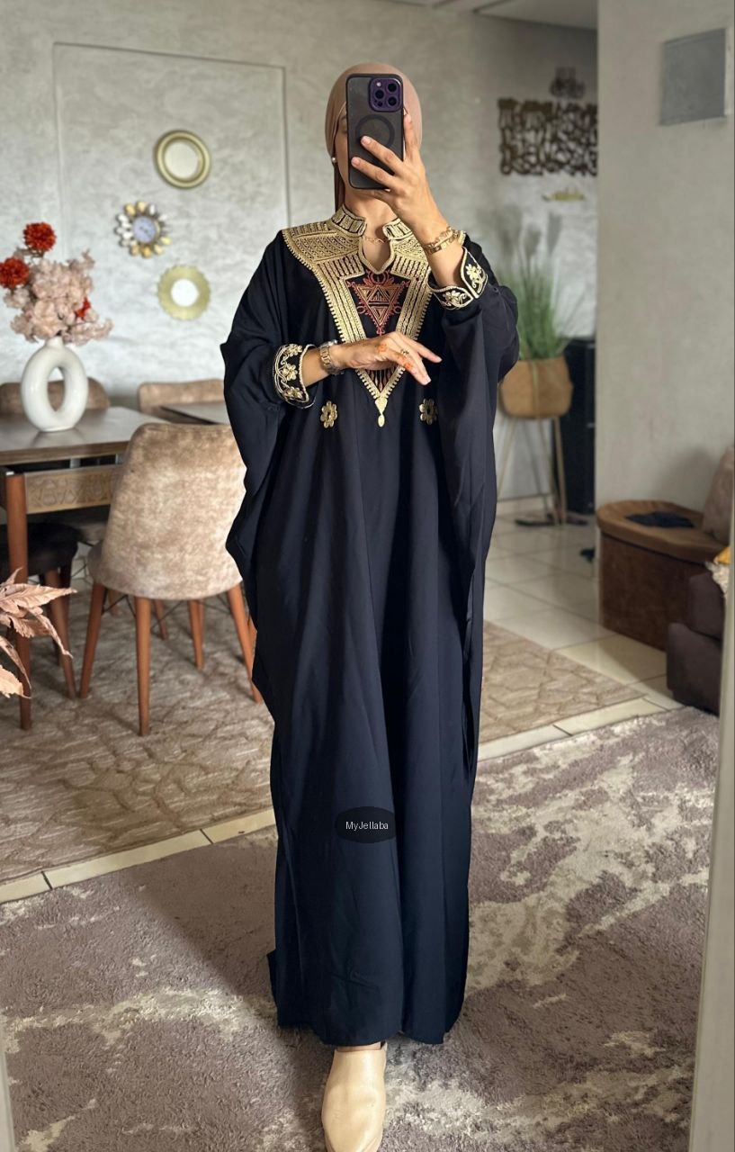 Jellaba Noire Brodée Or - 3