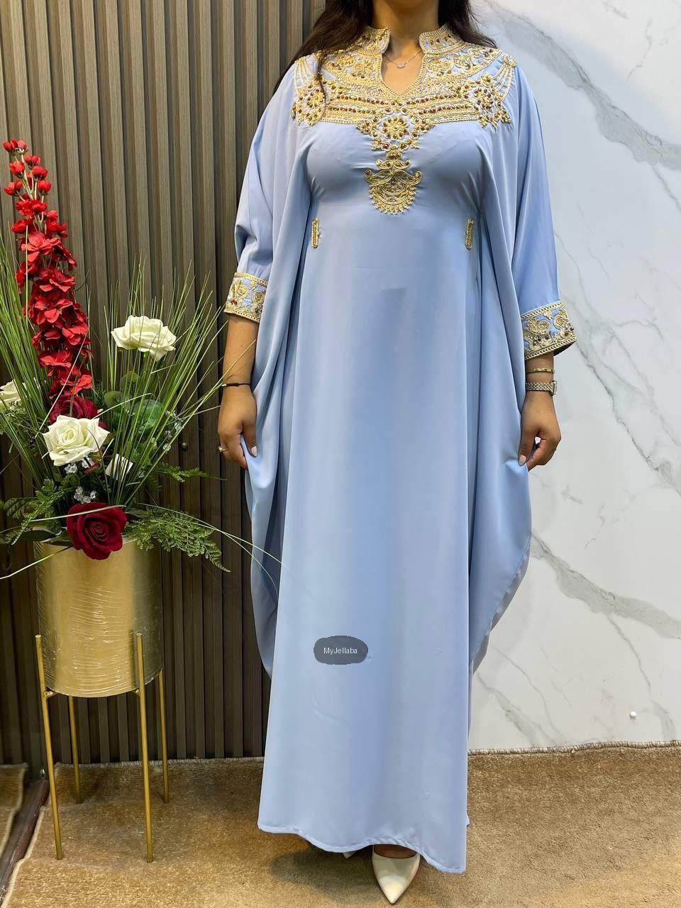 Boubou Élégant Ciel et Or - 3