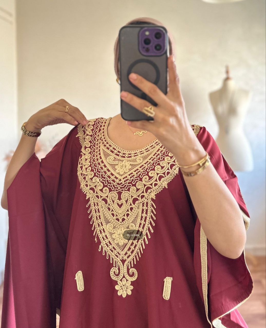 Jellaba Vert Émeraude Brodée Or