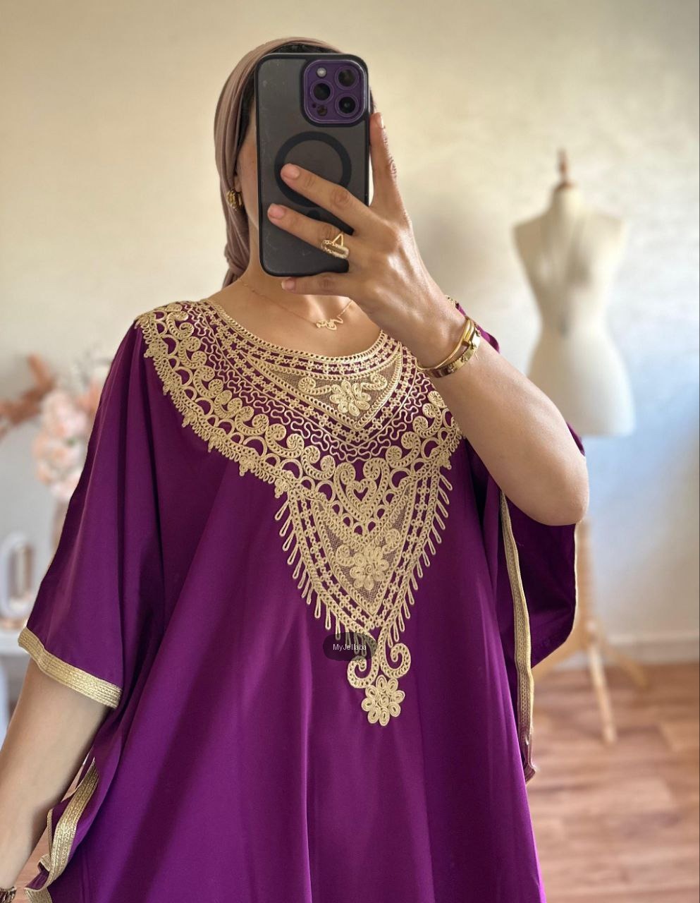 Jellaba Vert Émeraude Brodée Or - 4