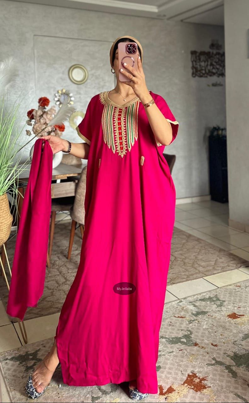 Jellaba Moderne Fuchsia Brodée
