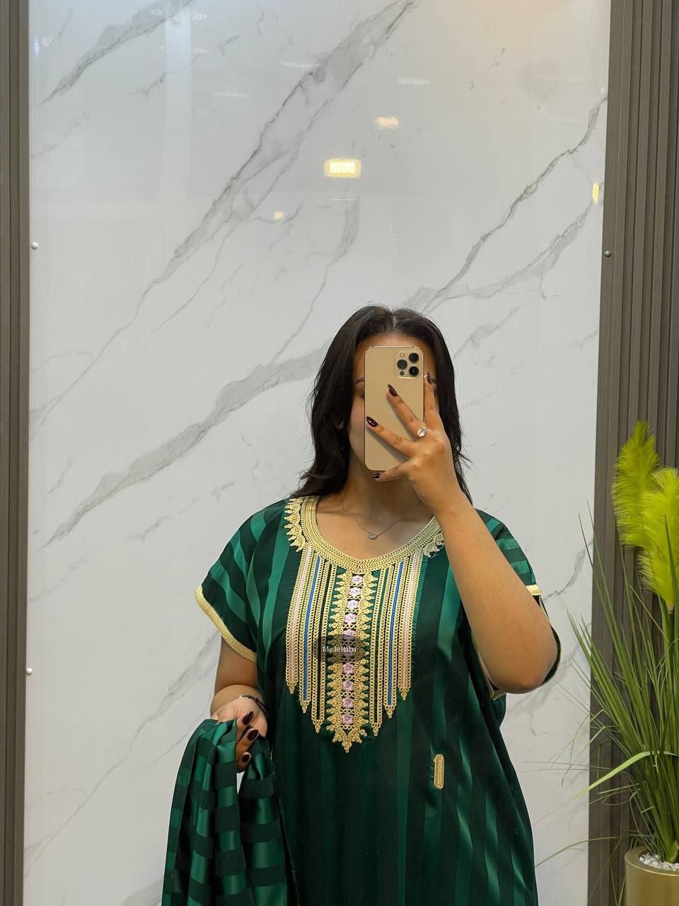 Jellaba Émeraude Rayée Brodée - 3