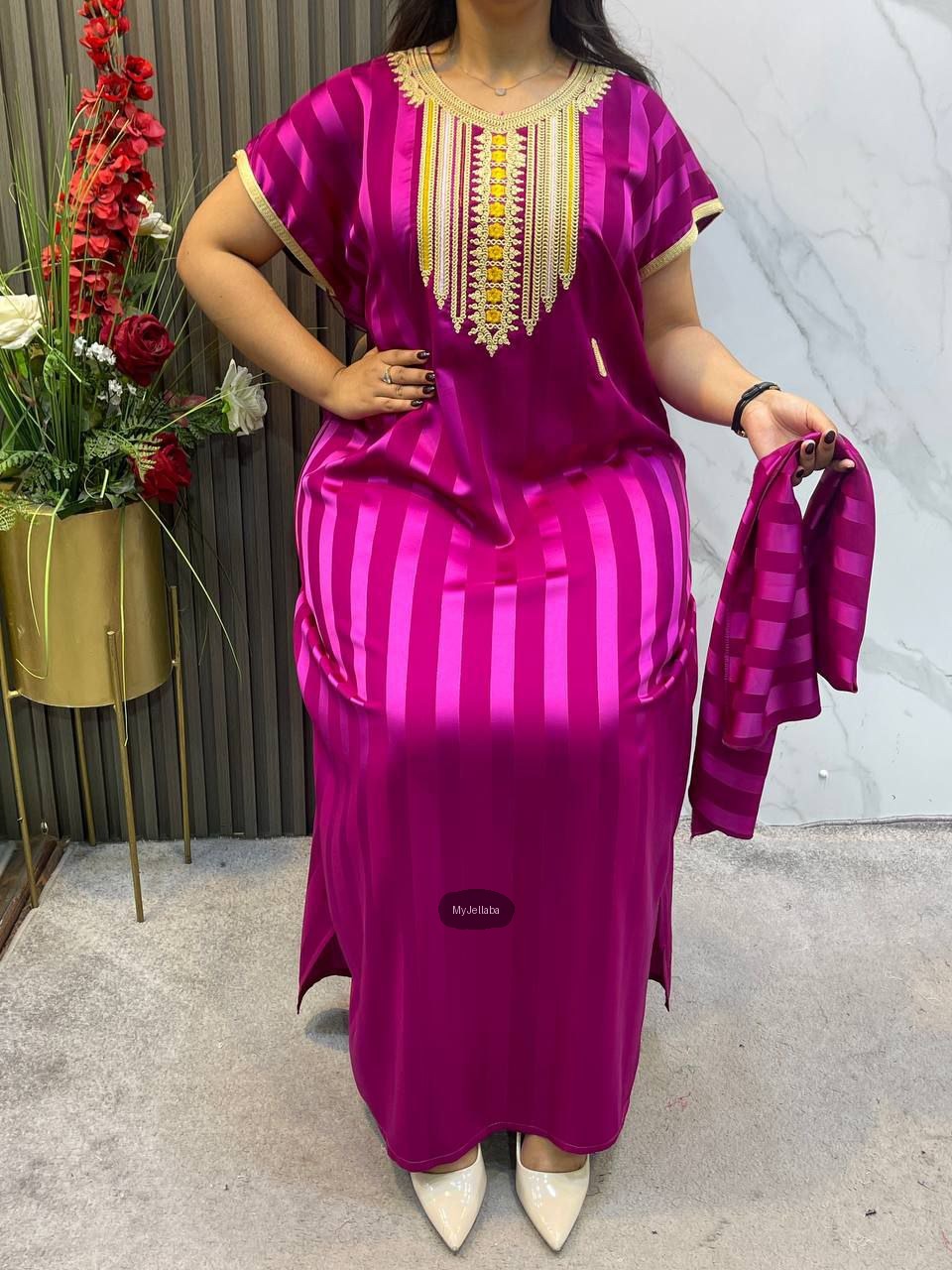 Jellaba Rayée Brodée Luxe