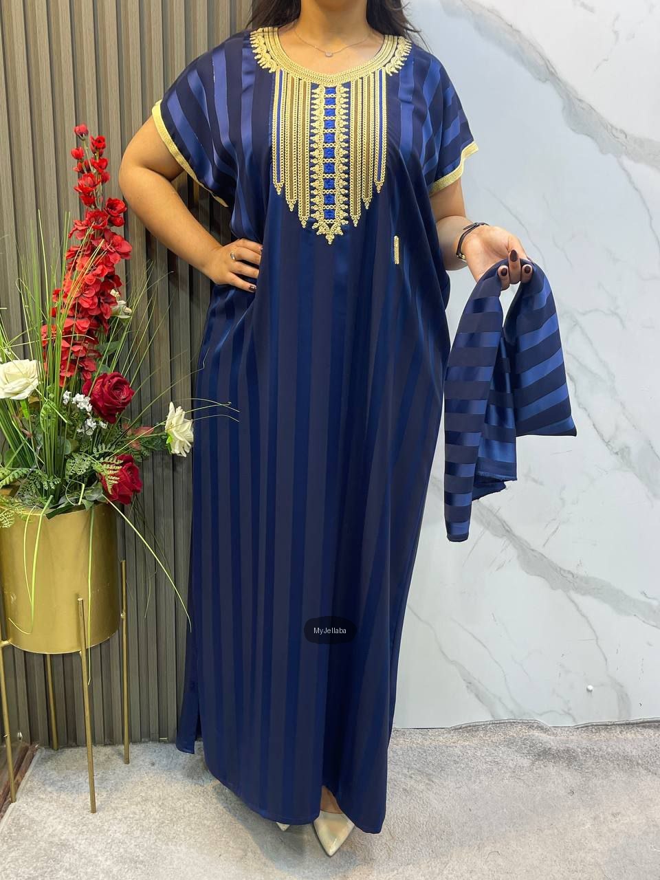 Jellaba Rayée Broderie Dorée