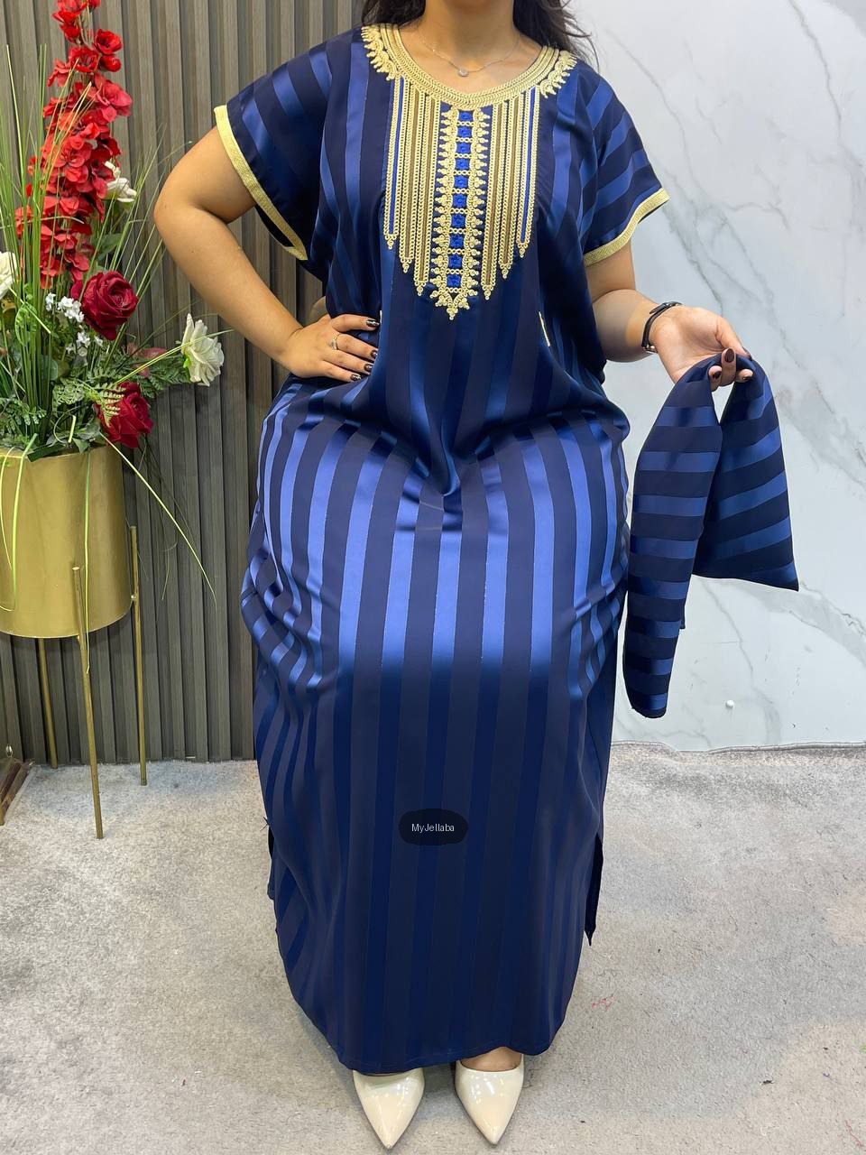 Jellaba Rayée Broderie Dorée