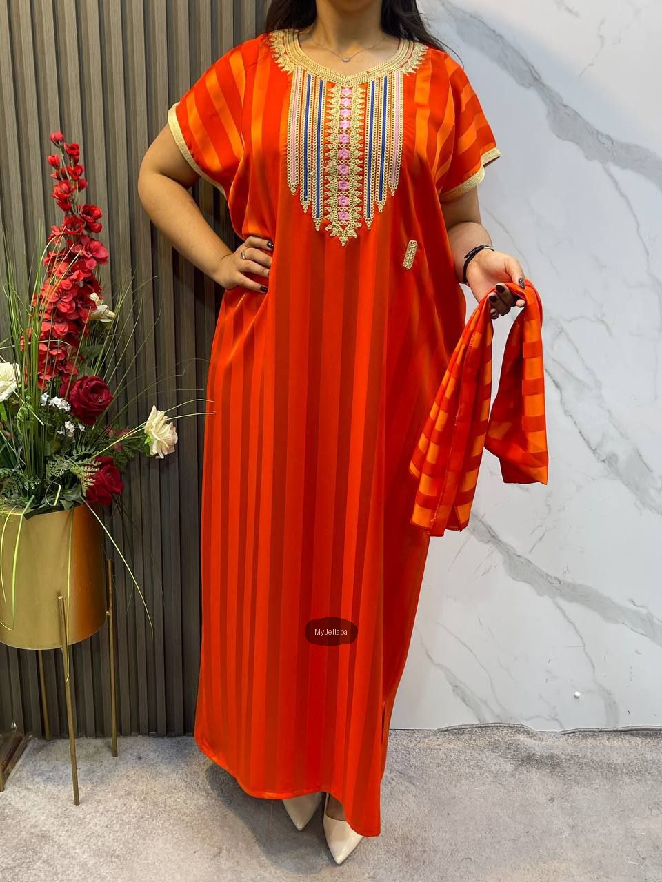 Jellaba Rayée Orange