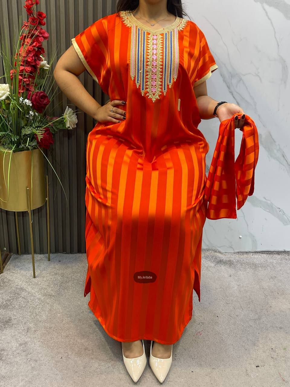 Jellaba Rayée Orange