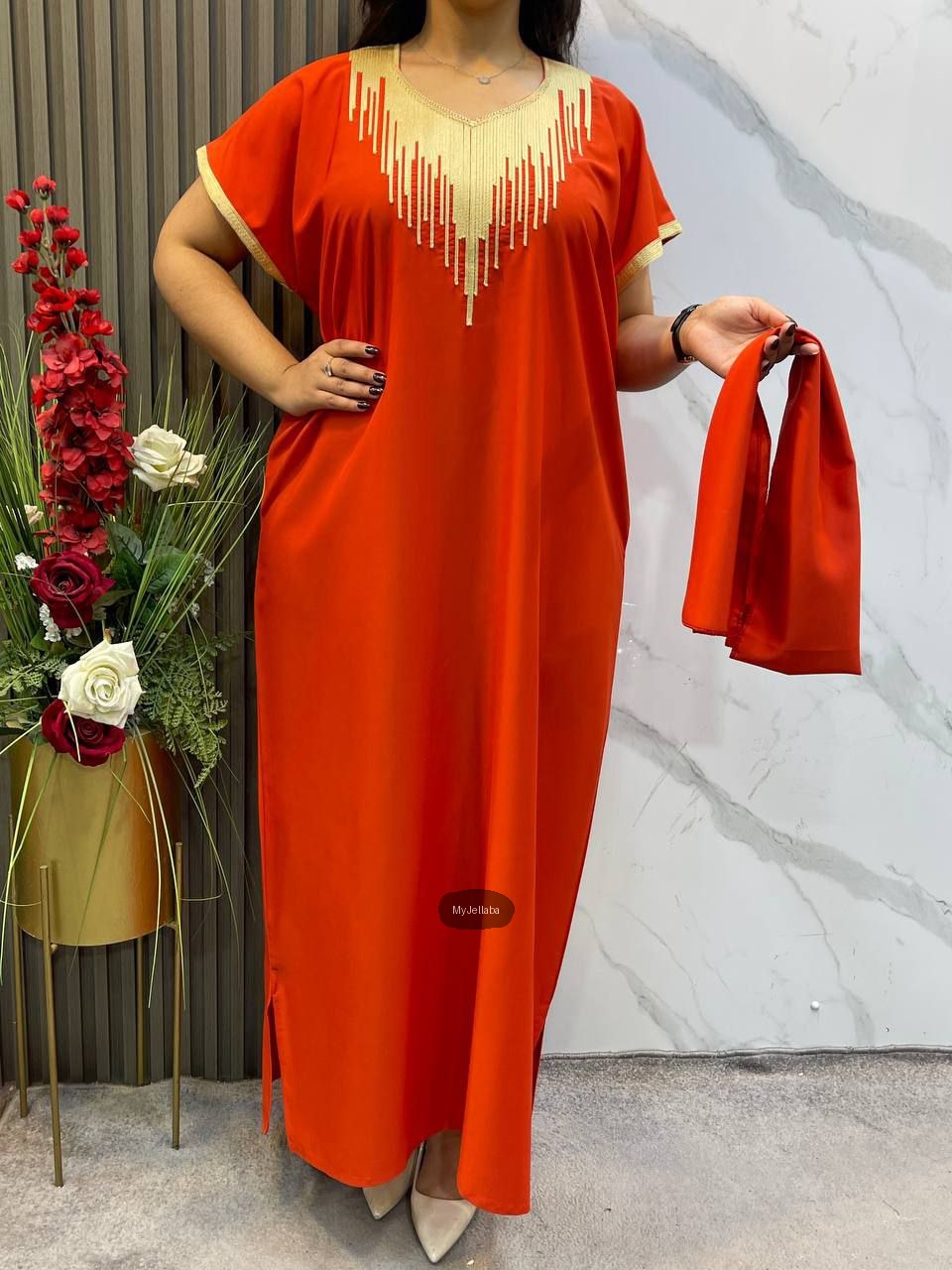 Boubou Élégant Orange et Or