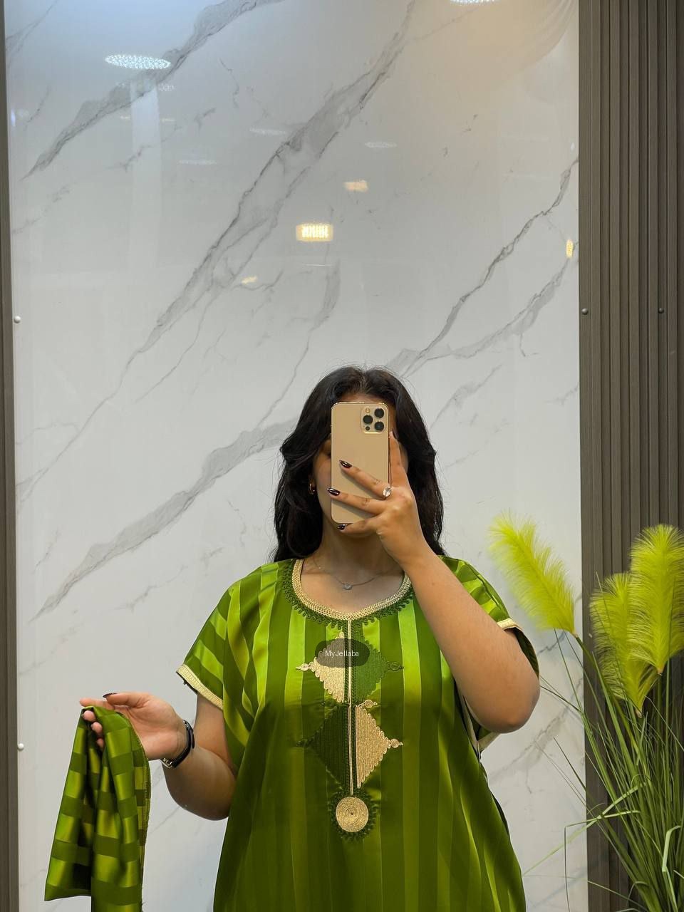 Jellaba Moderne Rayée Vert Olive - 3