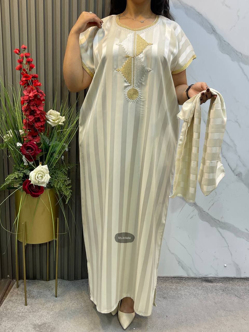 Jellaba Rayée Broderie Dorée