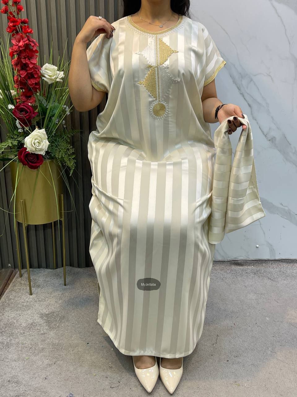 Jellaba Rayée Broderie Dorée