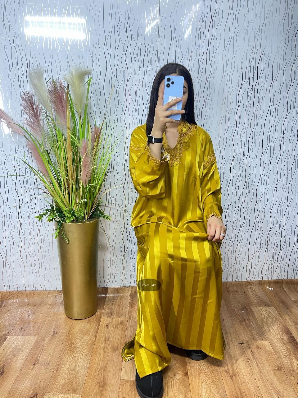 Jellaba Rayée Or Brodée Femme