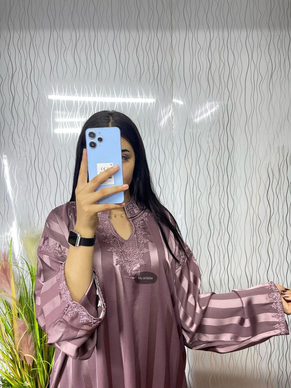 Jellaba Longue Rayée Violette Brodée - 9