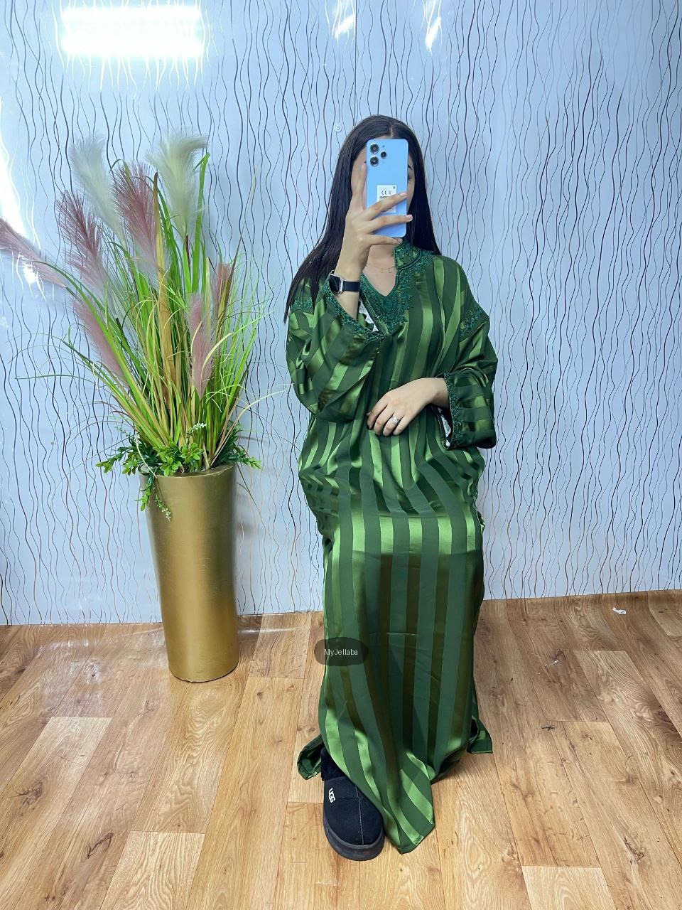 Jellaba Rayée Vert Émeraude