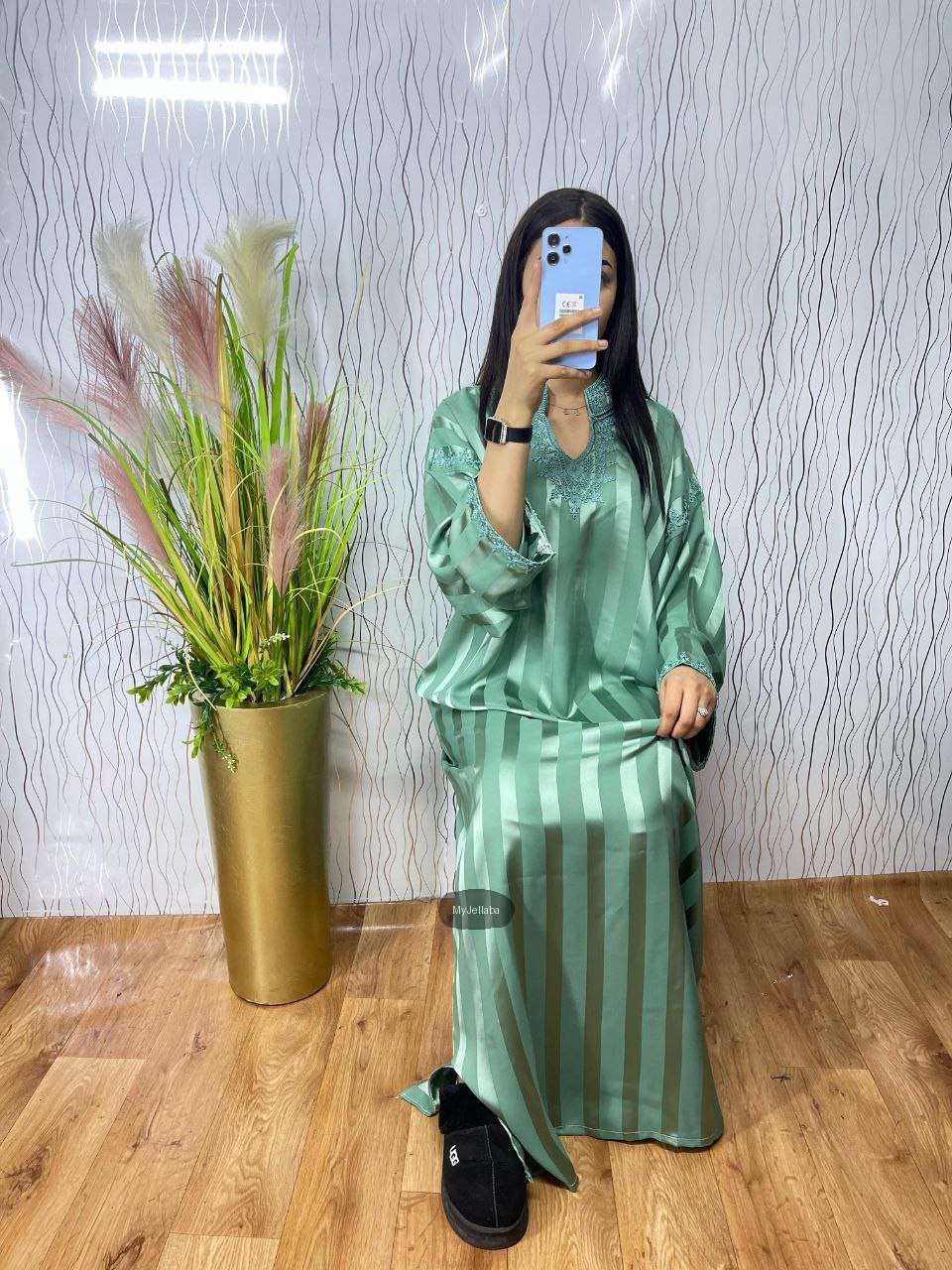 Jellaba Rayée Vert Printanier - 3