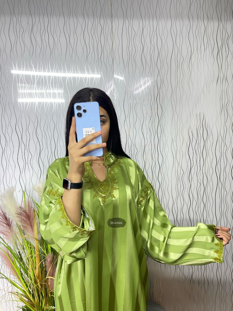 Jellaba Rayée Vert Printanier - 8