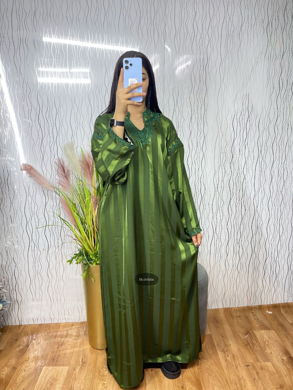 Jellaba Rayée Vert Printanier - 7