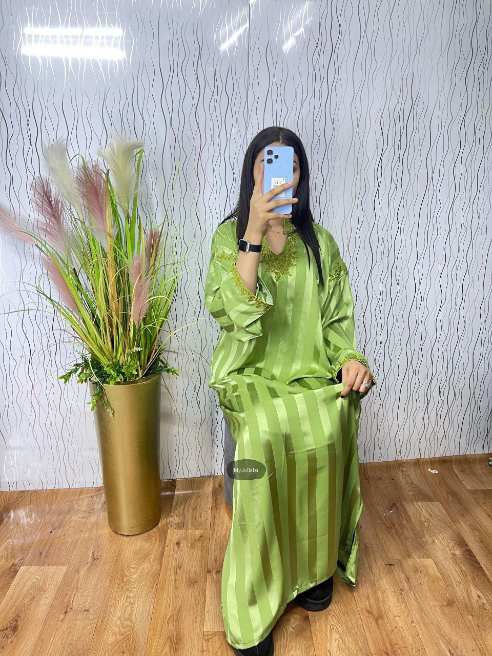 Jellaba Rayée Vert Printanier