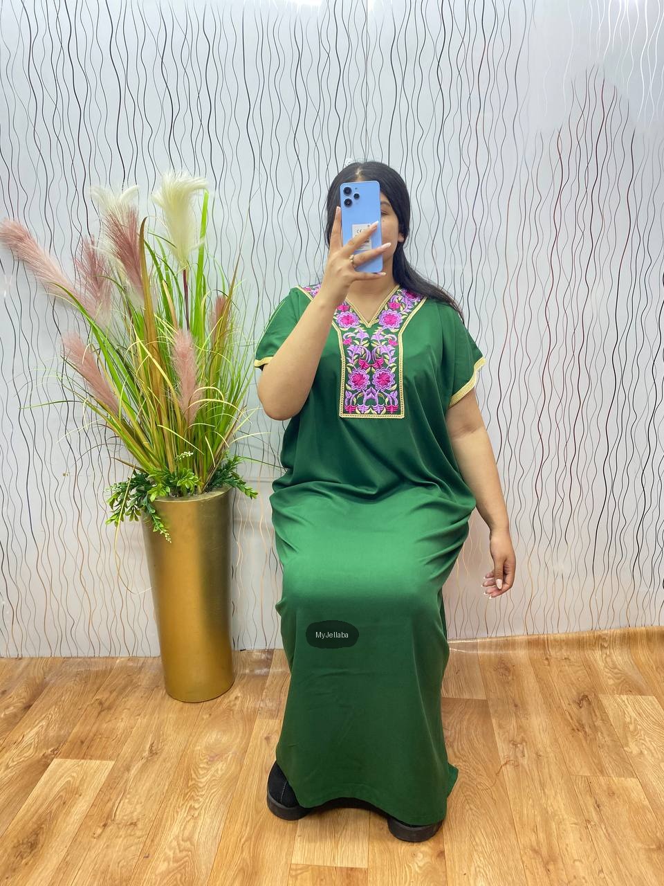 Jellaba Femme Émeraude Brodée Florale