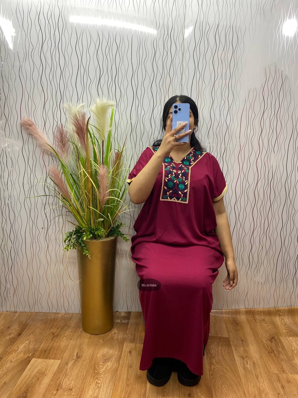 Jellaba Florale Brodée Rose - 3