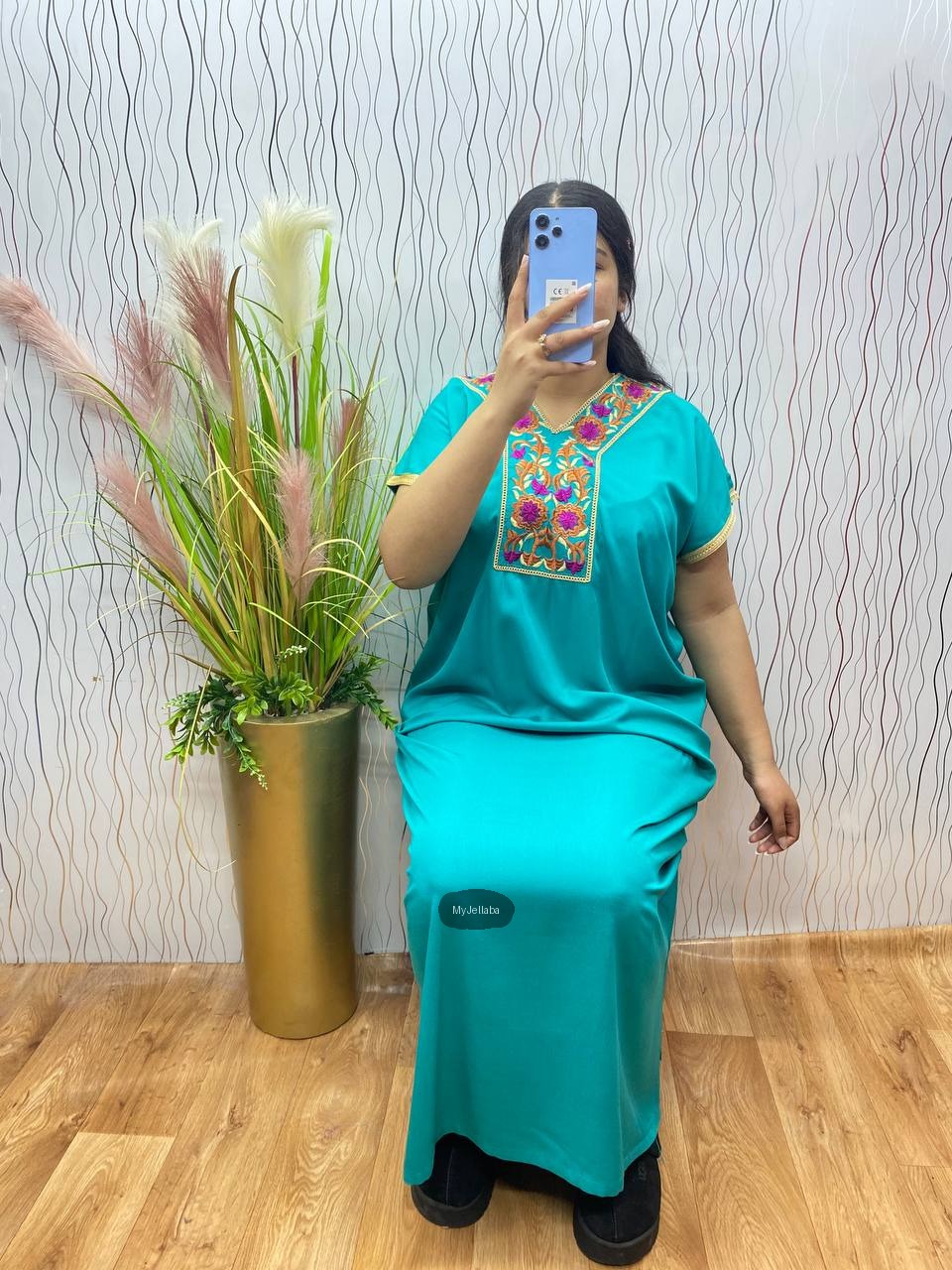 Jellaba Florale Brodée Rose