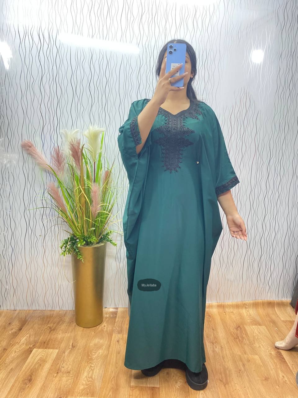 Jellaba Jaune Ornée de Broderies Noires - 8