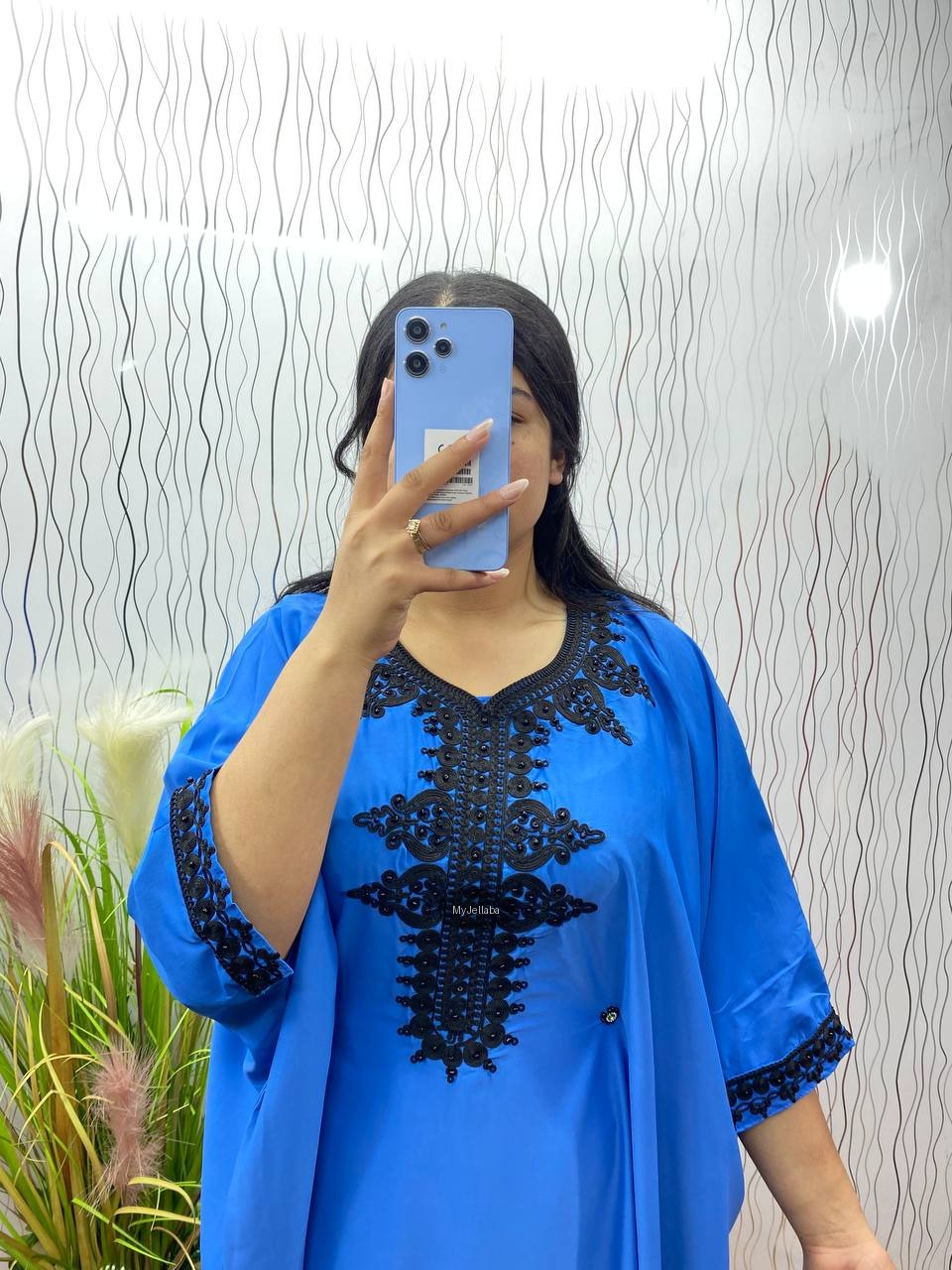 Jellaba Jaune Ornée de Broderies Noires - 9