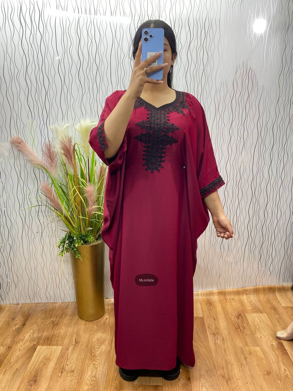 Jellaba Rouge Broderie Noire - 4