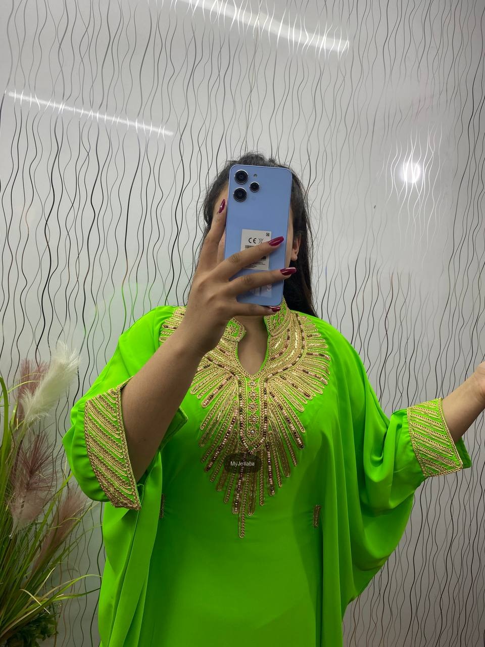 Boubou Élégant Vert Pomme Brodée Or - 10