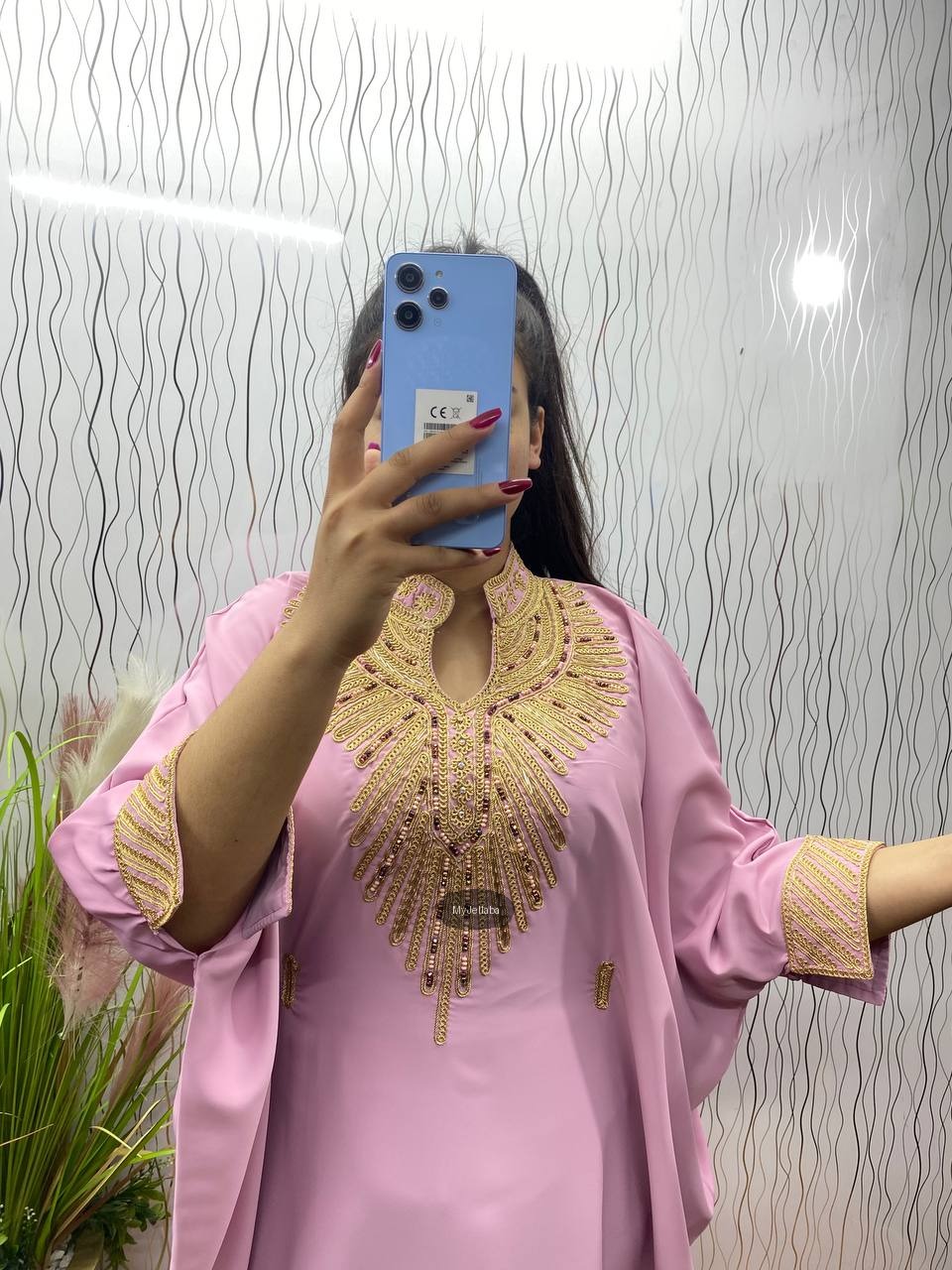 Boubou Élégant Vert Pomme Brodée Or - 8