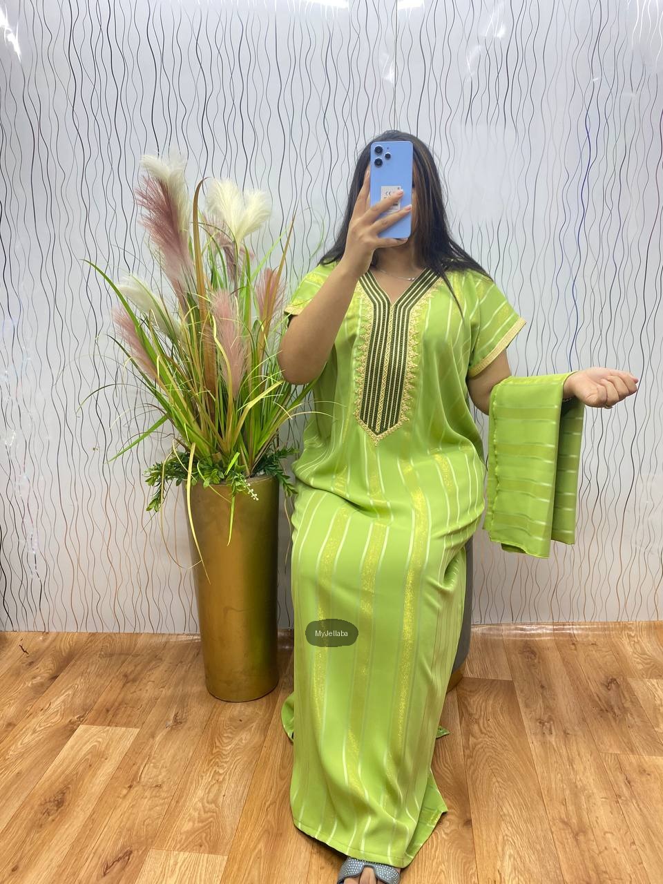 Jellaba Longue Élégante Vert Printanier