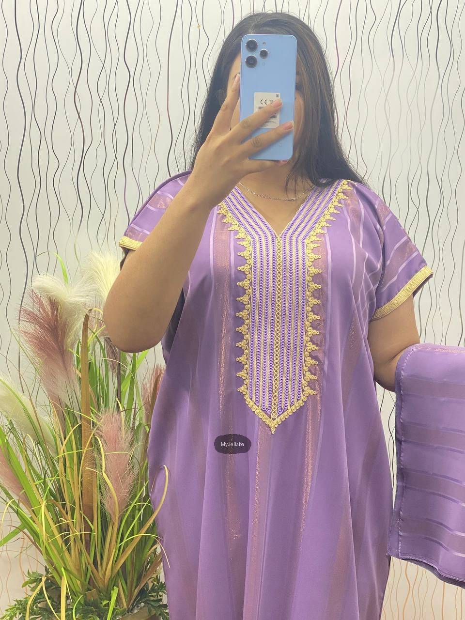 Jellaba Longue Rayée Lavande Brodée - 3